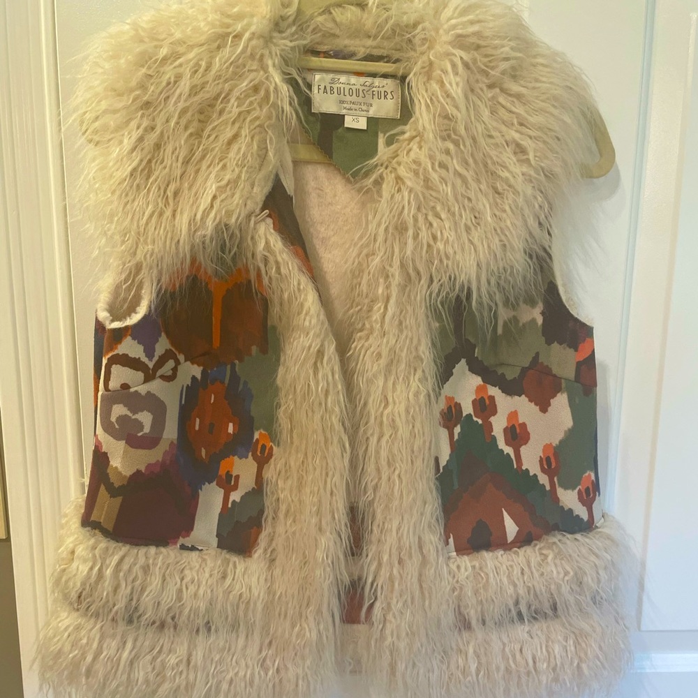 Donna Salyers Fabulous Furs Boho Vest with Faux Suede and Faux Mongolian Trim